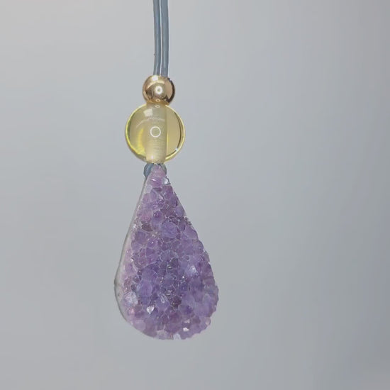 Raw Amethyst Point Citrine Necklace, Chunky Geometric Healing Crystal Amulet, Spiritual Protection Jewelry, adjustable leather cord