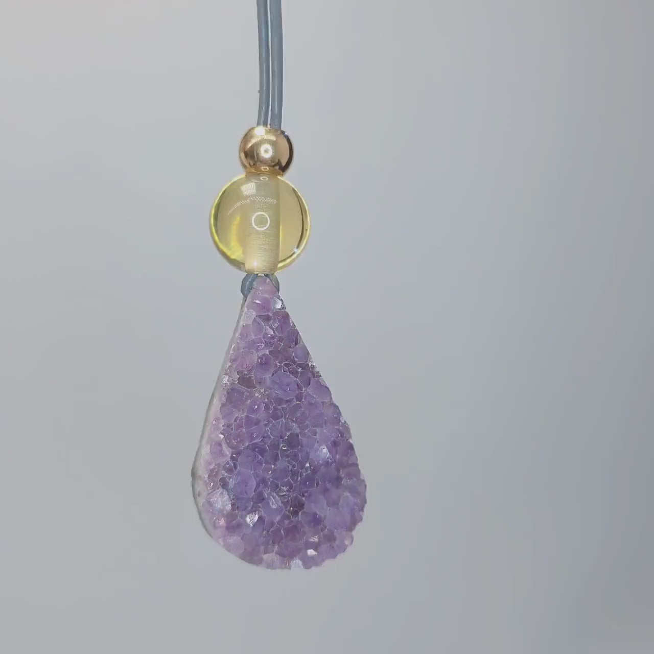 Raw Amethyst Point Citrine Necklace, Chunky Geometric Healing Crystal Amulet, Spiritual Protection Jewelry, adjustable leather cord