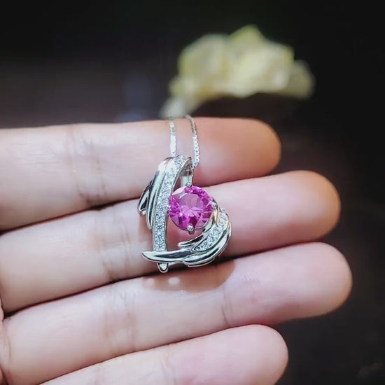 Pink Tourmaline Necklace - Protective Angel Wing Necklace - 18KGP @ Sterling Silver  - Store Exclusive Design - Angel Wing Pink Pendant #877
