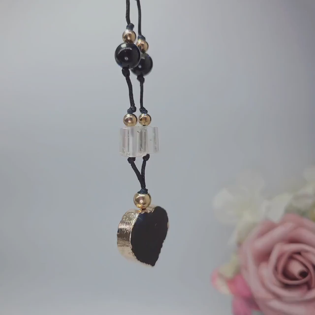 Black Tourmaline Necklace Heart Crystal Protection Jewelry for Her Chunky Raw Stone Pendant Gift with Adjustable Chain