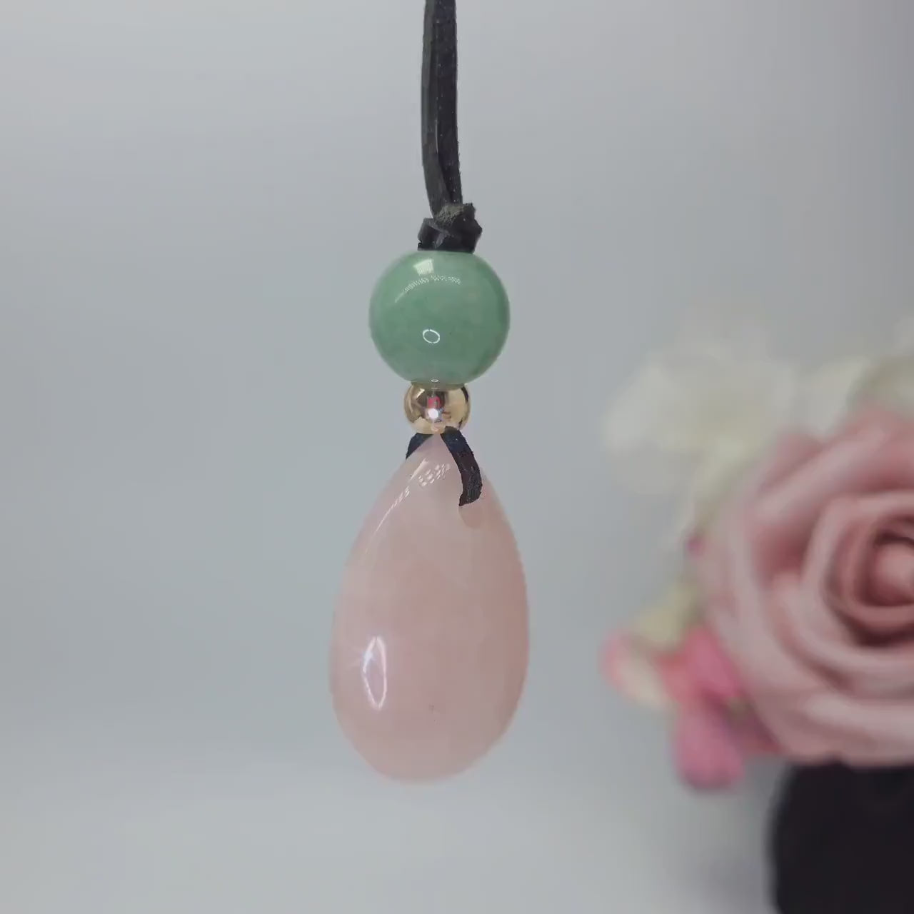 Rose Quartz Necklace Natural Aventurine Crystal Healing Jewelry for Her Unique Chunky Teardrop Pendant with Adjustable Vegan Cord