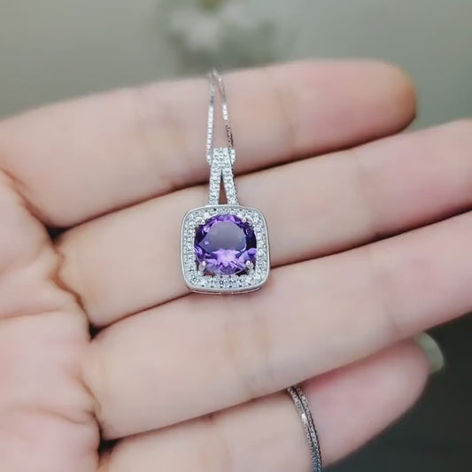 Genuine Amethyst Necklace Natural Amethyst Pendant 18kgp@ Sterling Silver - Simple Purple Amethyst Healing Jewelry February Birthstone #476