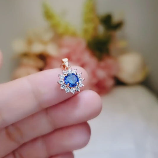 Tanzanite Necklace - Gemstone Princess Diana Style Simple Solitaire Halo - Blue Tanzanite Pendant Rose gold coated sterling silver 041