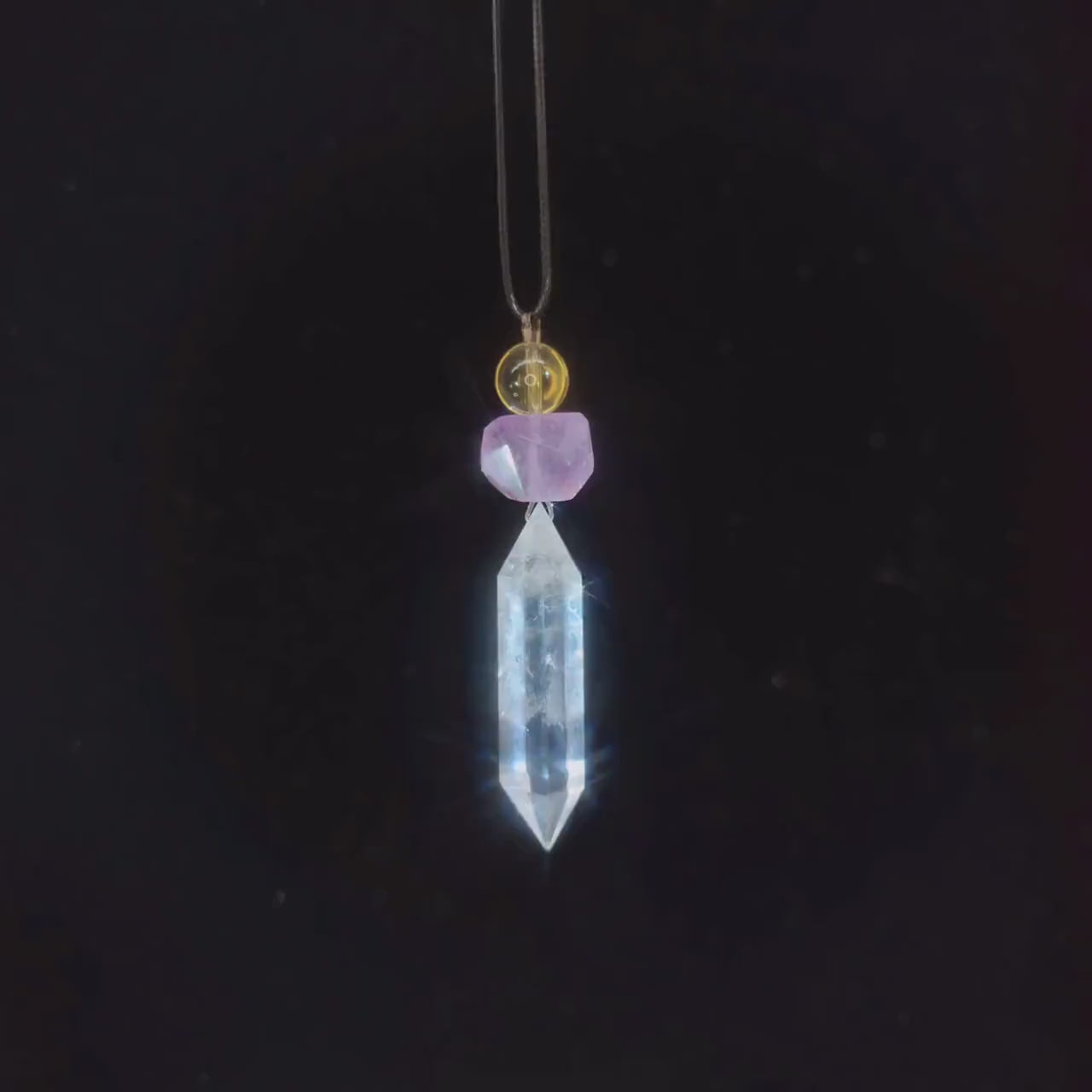 Natural Clear Quartz Amethyst Citrine Necklace, Raw Crystal Point Pendant, Adjustable Cord Chunky Healing Jewelry, Gift for Him #2089