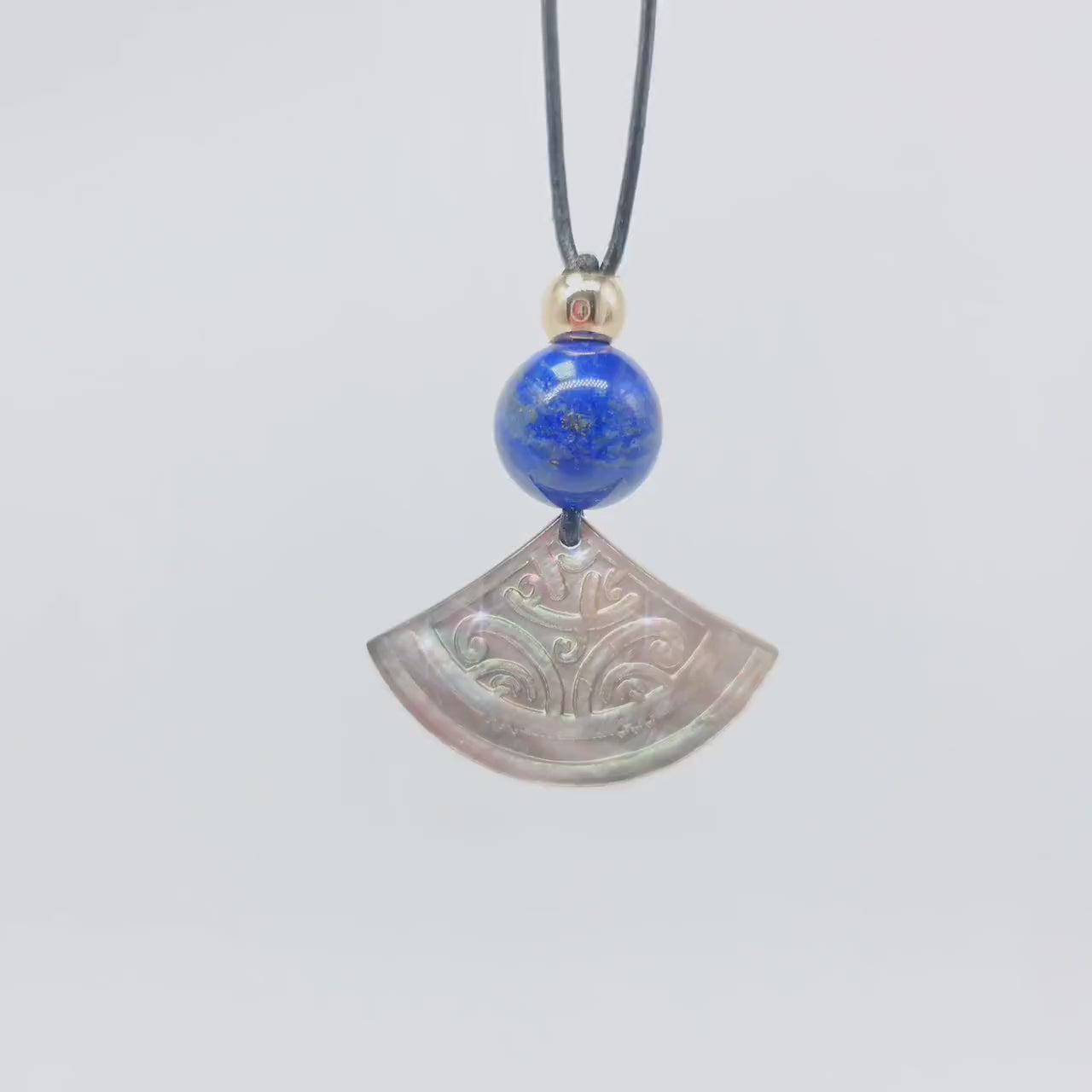 Boho Chic Shell and Lapis Lazuli Necklace, Tribal Inspired Paua Shell Fan Pendant, Personalized Meaningful  Chunky Stone Jewelry Leather