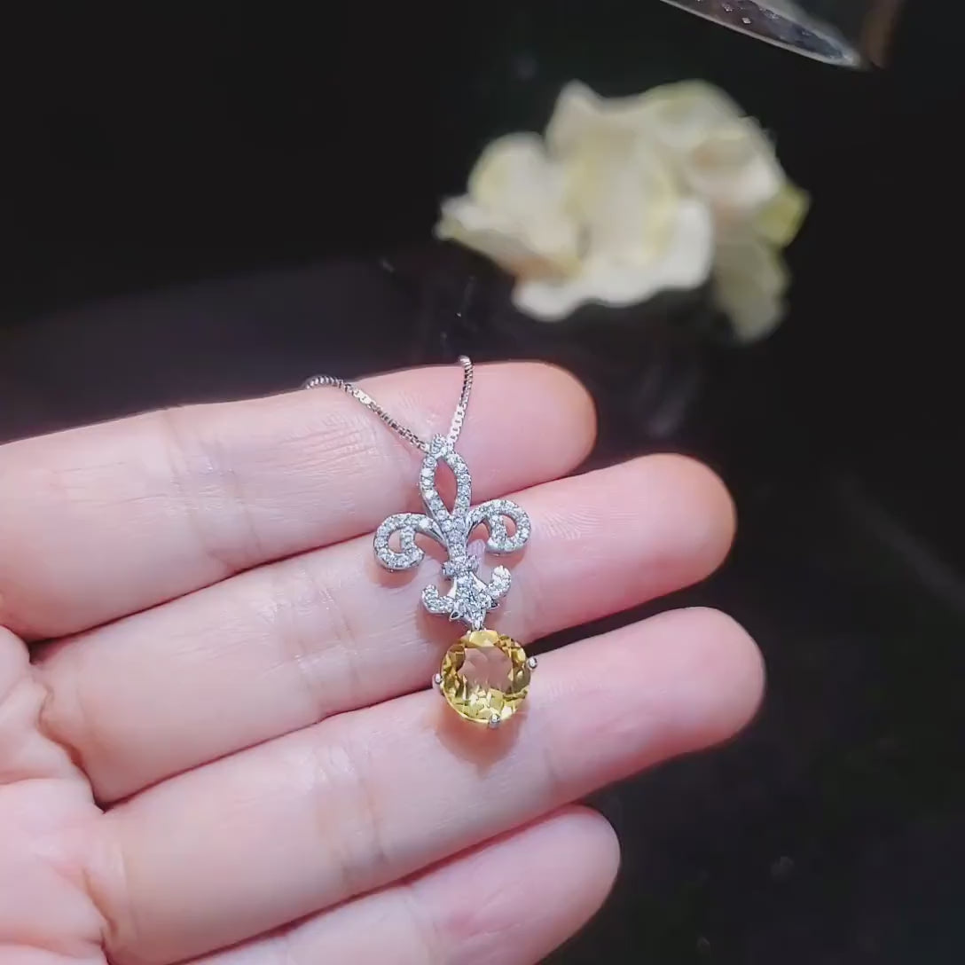Genuine Citrine necklace - Gemstone Kite Jewelry -  Round 2 Ct Fine Cut Natural Citrine Pendant - November Birthstone #415