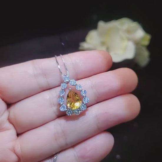 Genuine Citrine necklace - 18KGP @ Sterling Silver - Teardrop Cut - November Birthstone Citrine Jewelry #519