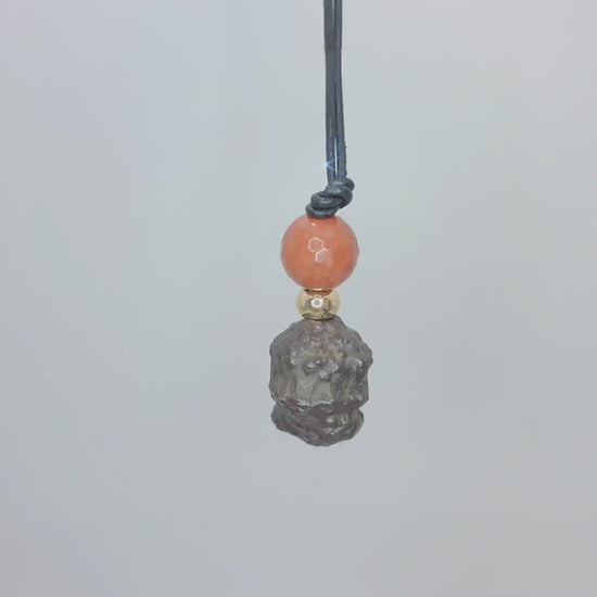 Meteorite Necklace, Genuine irregular Black Chunky meteorite pendant, red jasper, Real leather adjustable cord up to 30 inches men, women