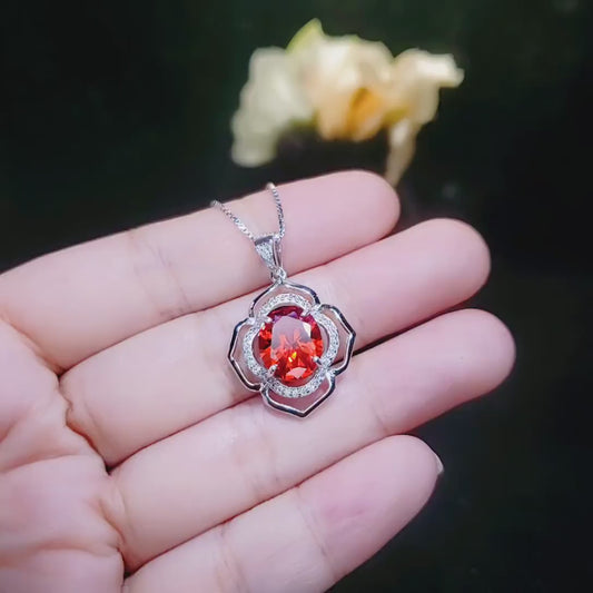 Red Orange Sunstone Jewelry - Flower Of Life Large  5 Ct Orange Sapphire Pendant Sterling Silver Tangerine Spessartite Garnet Necklace #637