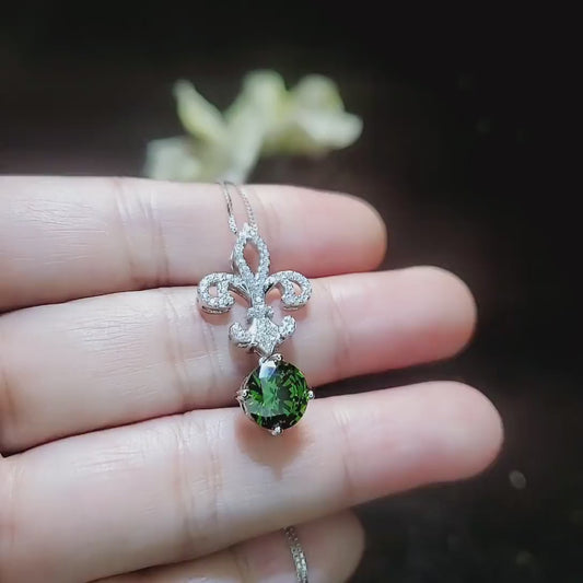 Peridot Necklace - Gemstone Kite Flower Pendant - 18KGP @ Sterling Silver - August Birthstone - Green Peridot Pendant #409