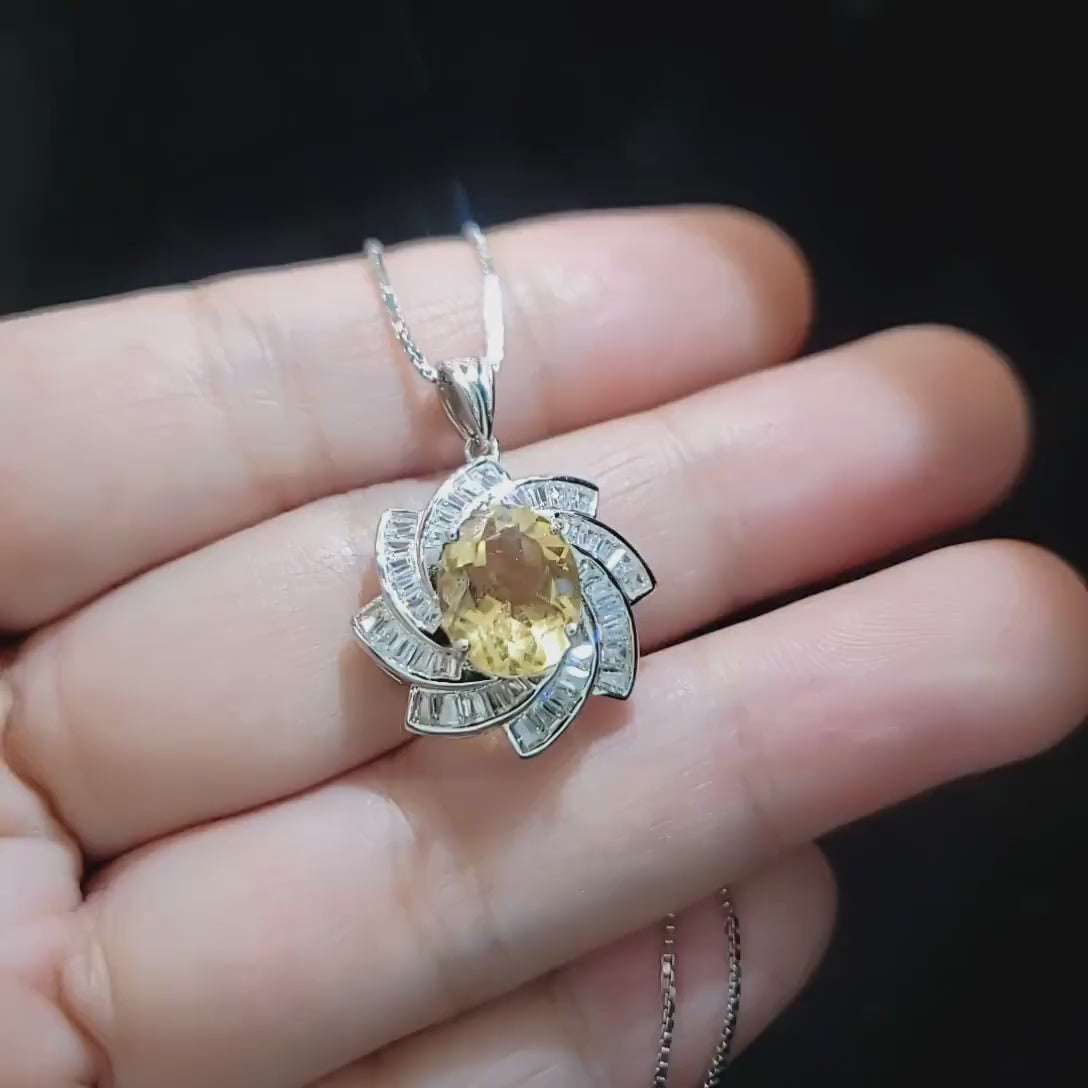 Genuine Citrine Necklace - Sterling Silver 2.8 CT Citrine Pendant - Milky Way Spiral Galaxy Energy Vortexes Windmill Jewelry #820