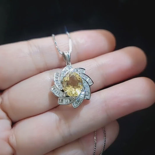 Genuine Citrine Necklace - Sterling Silver 2.8 CT Citrine Pendant - Milky Way Spiral Galaxy Energy Vortexes Windmill Jewelry #820