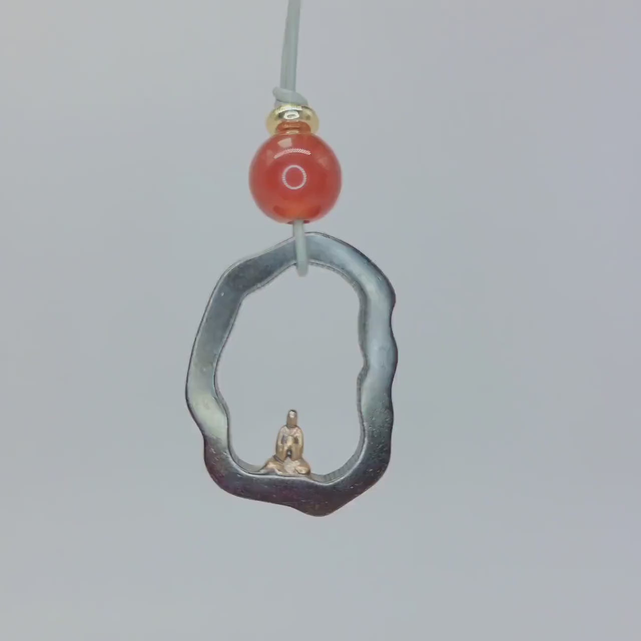 Zen Buddha Pendant Necklace in  Titanium Steel, Red Agate Spiritual Amulet, Meditating Monk Leather Cord Protection Jewelry Yoga Chunky Gift