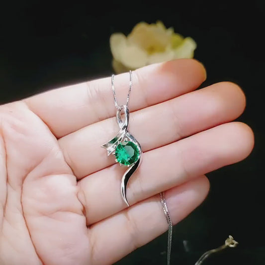 2 CT Round Emerald Necklace Sterling Silver Bow Swirl Infinity Green Emerald Pendant  Green Gemstone Jewelry May Birthstone #509