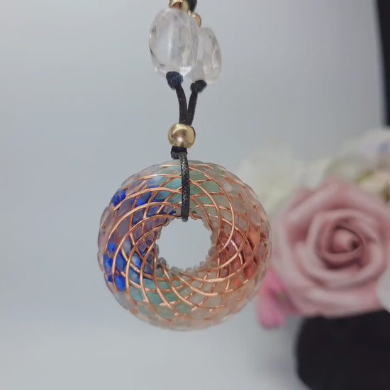 7 Chakra Rodin Coil Necklace Healing Crystal Orgone Energy Pendant Chunky Yoga Jewelry for Protection with Adjustable Leather Cord