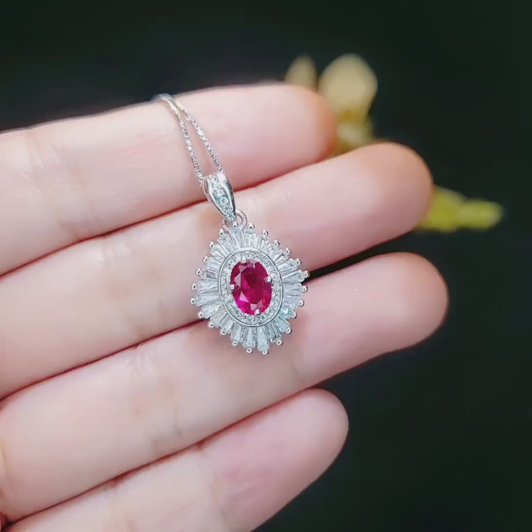 Dainty Ruby Necklace - Full Sterling Silver Oval Cut Red Ruby Pendant -  July Birthstone - Ruby Jewelry #671