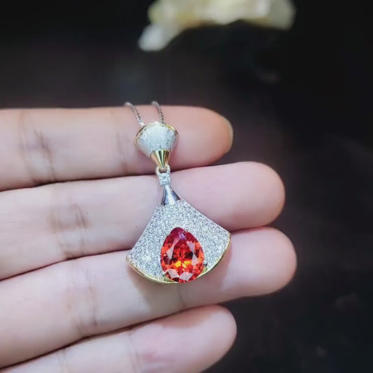 Orange Sunstone Necklace - Sterling Silver White Gold coated Gemstone Drop 3 CT Orange Spessartite Garnet Jewelry #828