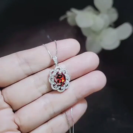 Orange Sunstone Necklace - Tangerine Orange Sapphire Pendant - Sterling Silver Life Flower 2 CT Sun Stone Jewelry #331