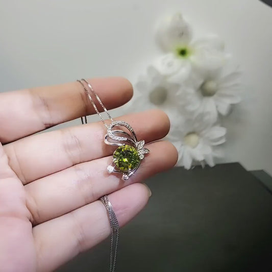 Peridot Butterfly Necklace - 18KGP Sterling Silver 10mm 4 ct Lab Created Green Peridot Pendant -  August Birthstone Peridot Jewelry #439