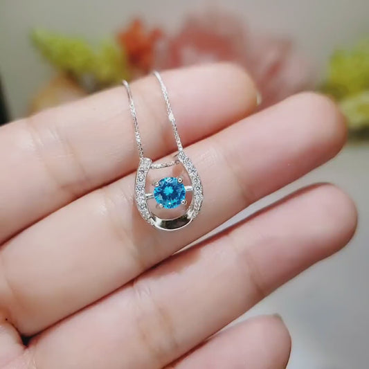 Tiny Blue Topaz Necklace Sterling Silver Swiss Blue Topaz Pendant, Tiny Topaz Hoof Horseshoe Stone Choker Horse shoe jewelry 073