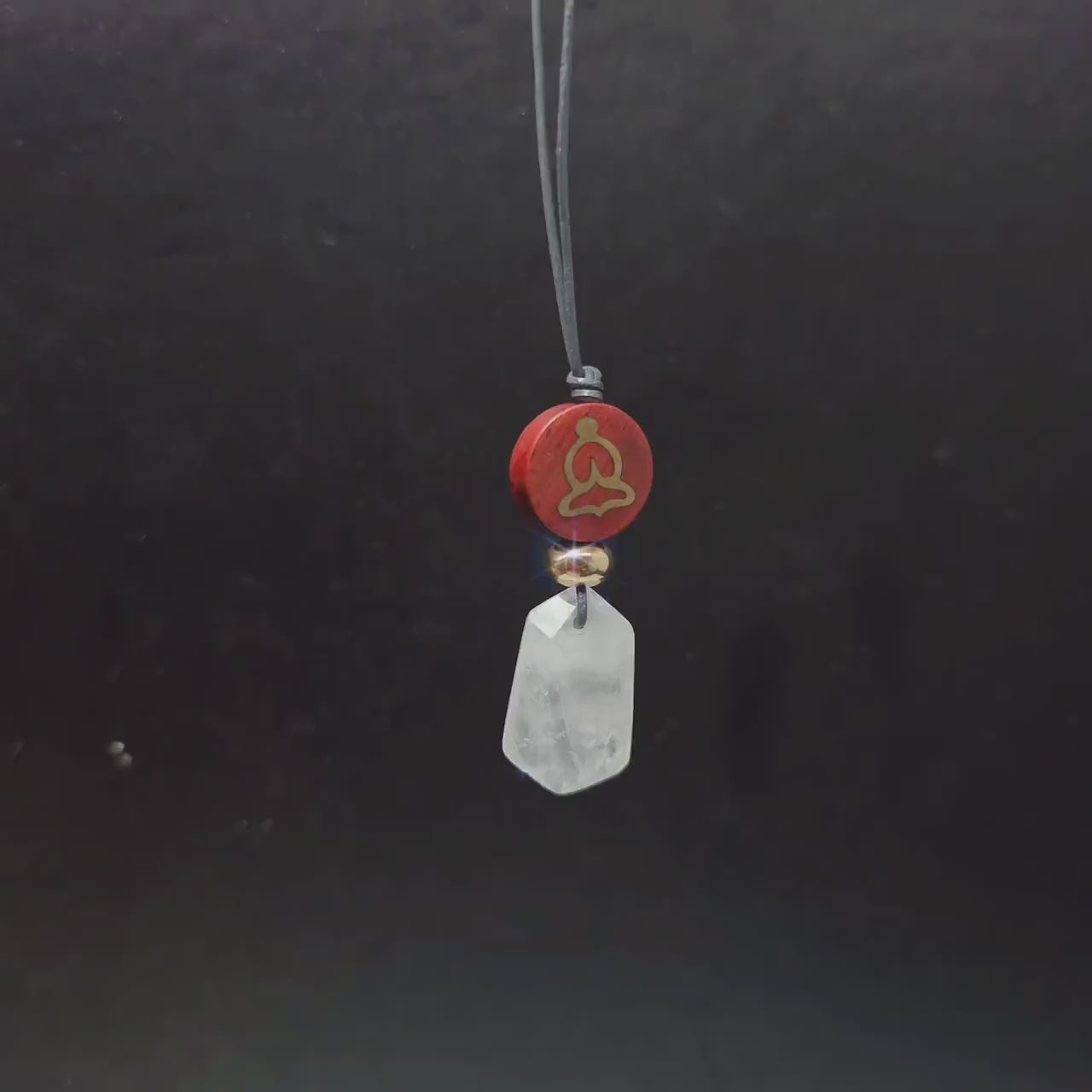 Clear Quartz Necklace Healing Crystal Pendant, Chunky Wood Buddha Geometric Jewelry for Men Women with Adjustable Leather Cord