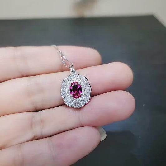 Tiny Ruby Necklace Gemstone Lotus 1 ct Red Gemstone Pendant  White Gold Plated Tiny July Birthstone #543