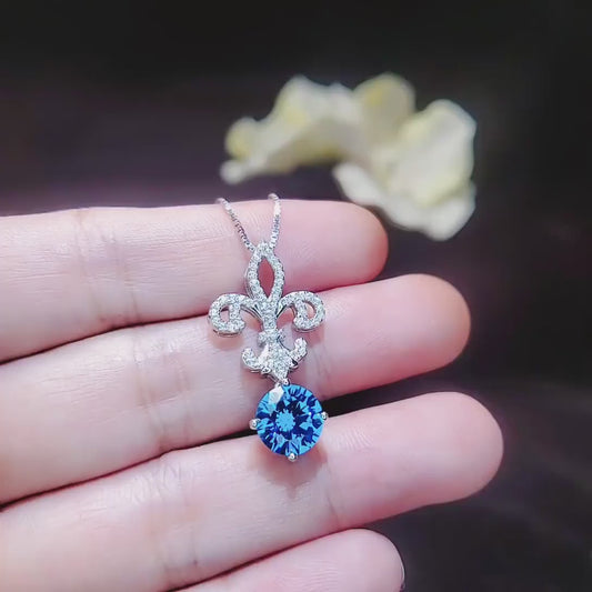 Blue Topaz Necklace - Gemstone Kite Flower Necklace -  Round Blue Topaz Pendant - November Birthstone -  Blue Topaz Jewelry #403