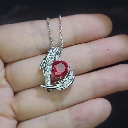 Protective Angel Wing Ruby Necklace  Full Sterling Silver White Gold Coated Store Exclusive Design  July Birthstone Angel Wing Pendant #825