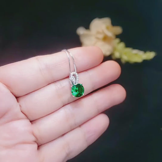 Gorgeous Emerald Necklace - Sterling Silver Solitaire 8mm 2 Ct Round Simple Emerald Jewelry