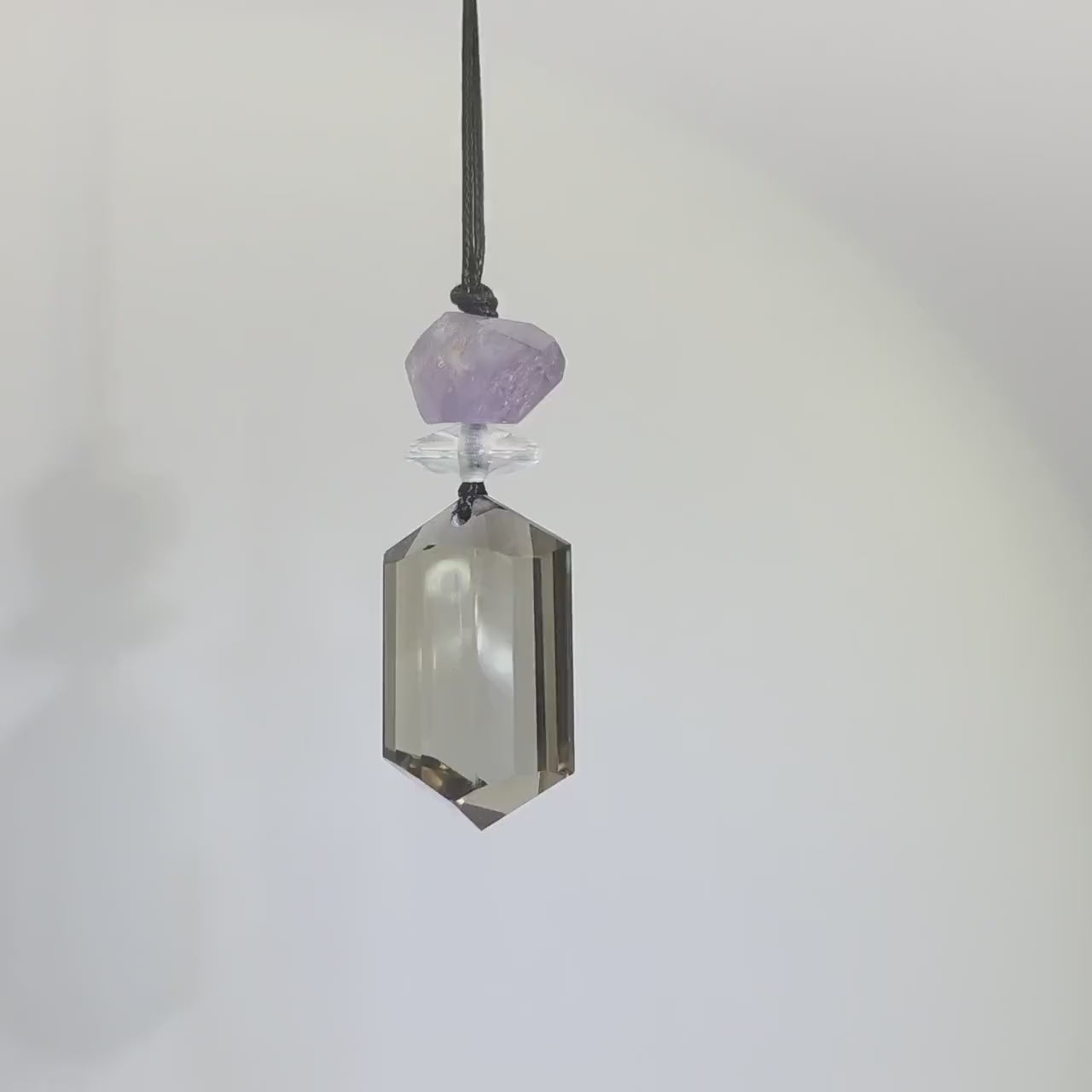 Genuine Smoky Quartz Necklace Leather cord , Chunky Large Size Raw Smokey quartz Amethyst Jewelry Long Chain Adjustable UP to 30" #2342