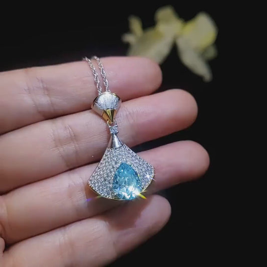 Brilliant Blue Aquamarine Necklace - 18KGP & Sterling Silver -  Gemstone Drop 3 CT Blue Aquamarine Jewelry #857