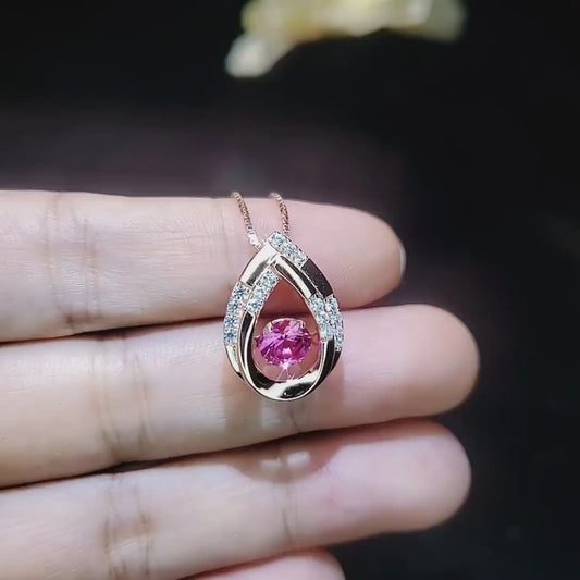 Swing Pink Tourmaline Necklace - Rose Gold coated Dynamic 0.85 Ct Pink Tourmaline Pendant - Full Sterling Silver  Tourmaline Jewelry #181
