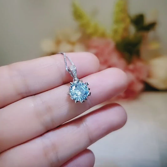 Gemstone Star Blue Aquamarine Necklace - White Gold plated Sterling Silver 2.2 CT Sky Blue Gemstone Pendant Tiny Dainty March Birthstone 097