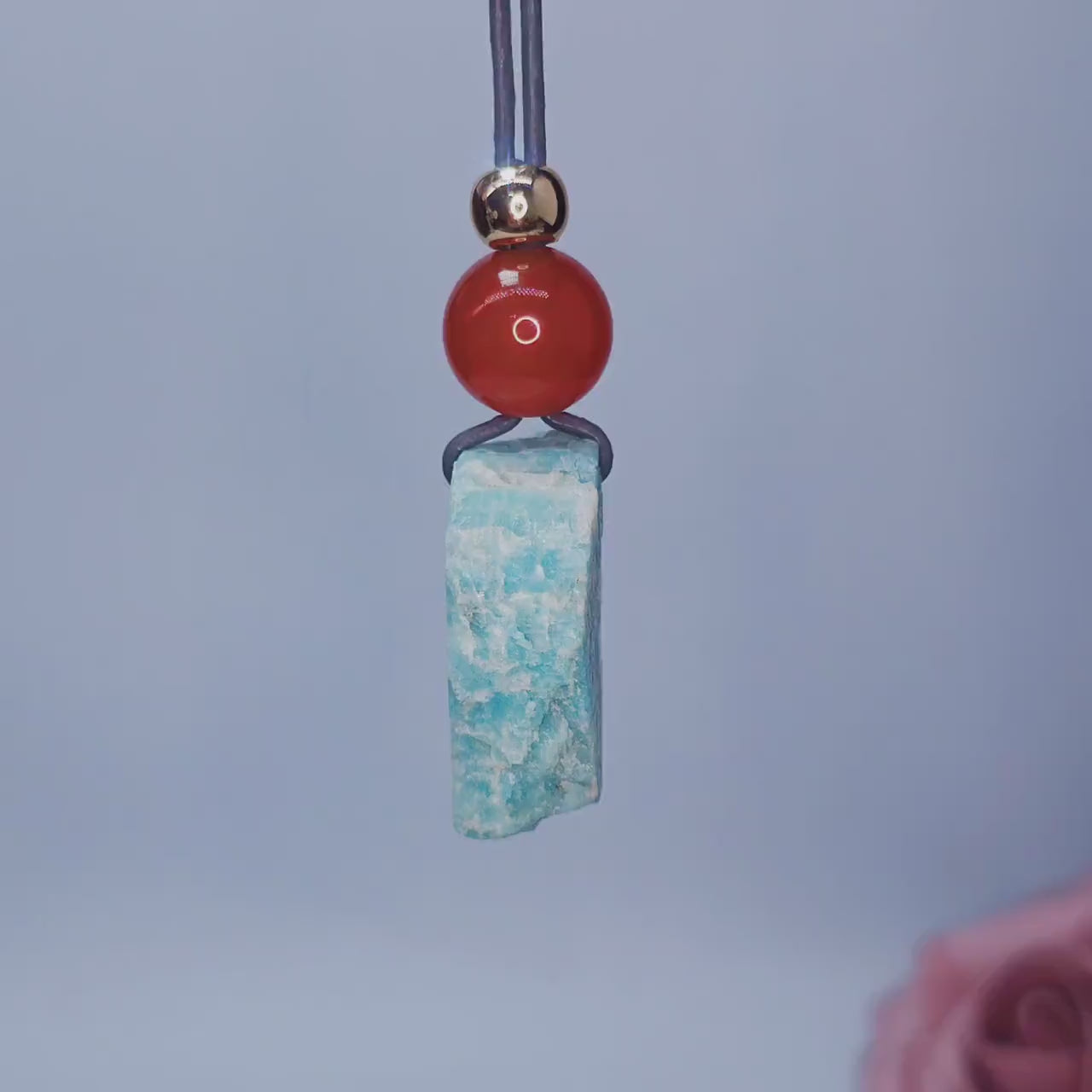 Chunky Amazonite Raw Stone Necklace, Geometric Carnelian Pendant with 18k Gold Copper Accent, Boho Spiritual Jewelry #2575