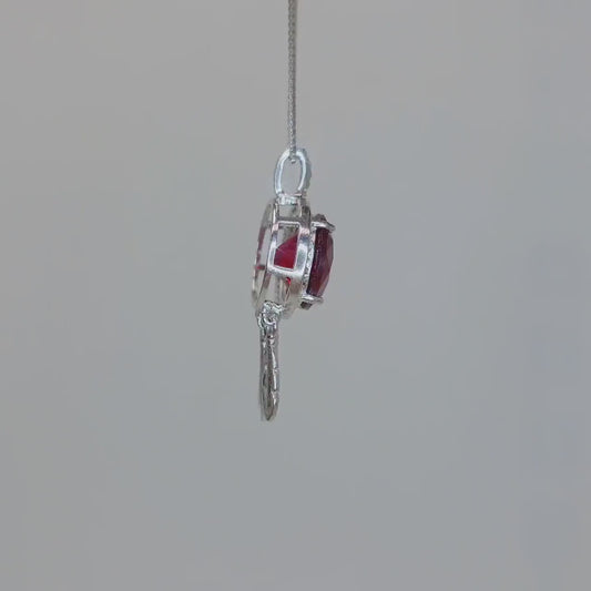 Large Ruby Necklace Sterling Silver Dream catcher Pendant Jun July Birthstone Gift White Gold coated Adjustable Chain