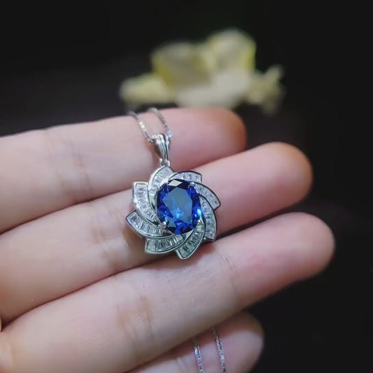 Blue Sapphire Necklace - Milky Way Spiral Pendant - 18KGP Sterling Silver -  3 CT Galaxy Energy Vortexes Windmill Sapphire Jewelry #860