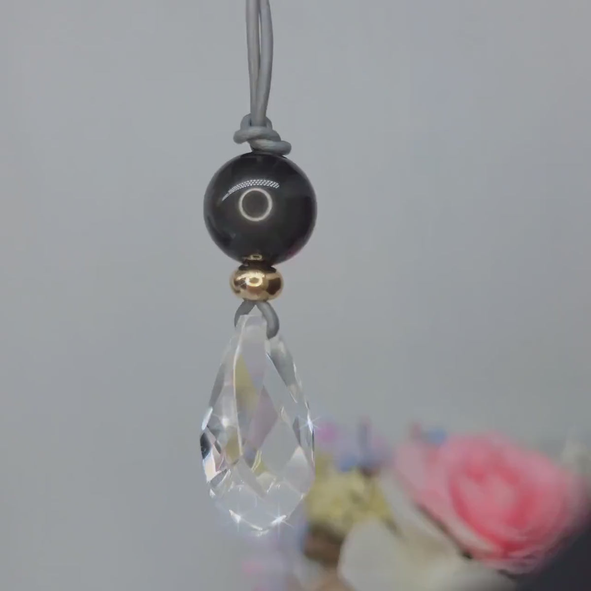 Chunky Natural Clear Quartz Necklace Genuine Obsidian Pendant Protective Energetic Crystal Healing jewelry 30" Adjustable chain