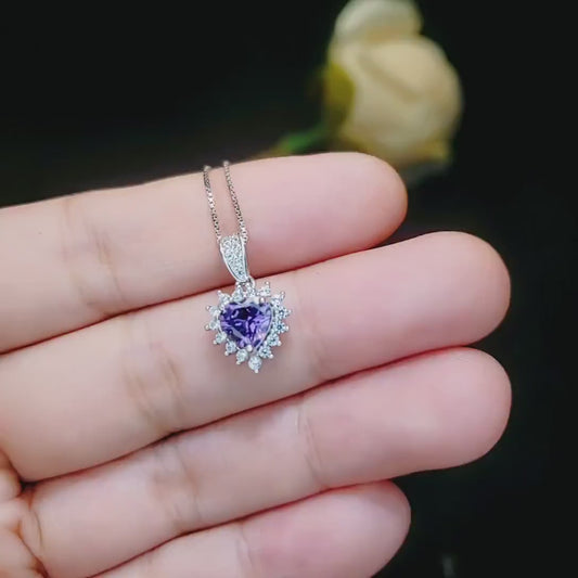 Tiny Natural Amethyst Necklace - Genuine Amethyst Heart  Pendant 18k Sterling Silver- Minimalist February Birthstone 012
