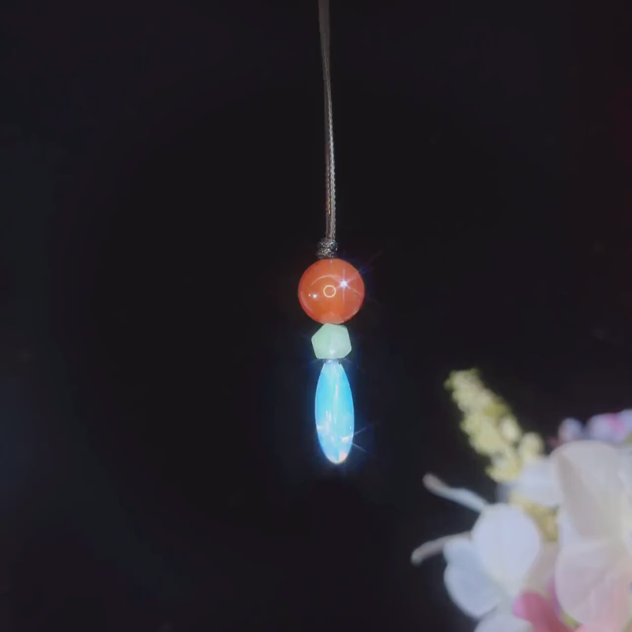 Natural Opal Teardrop & Carnelian Necklace, Green Aventurine Zen Pendant, Chunky Geometric Jewelry, Adjustable Boho Crystal Gift #2062