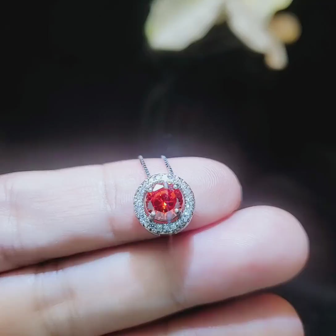 Tiny Round Sunstone Choker Necklace - Sterling Silver Circle Spessartite Garnet Jewelry - 18KGP Orange Gemstone Sunstone Pendant 039