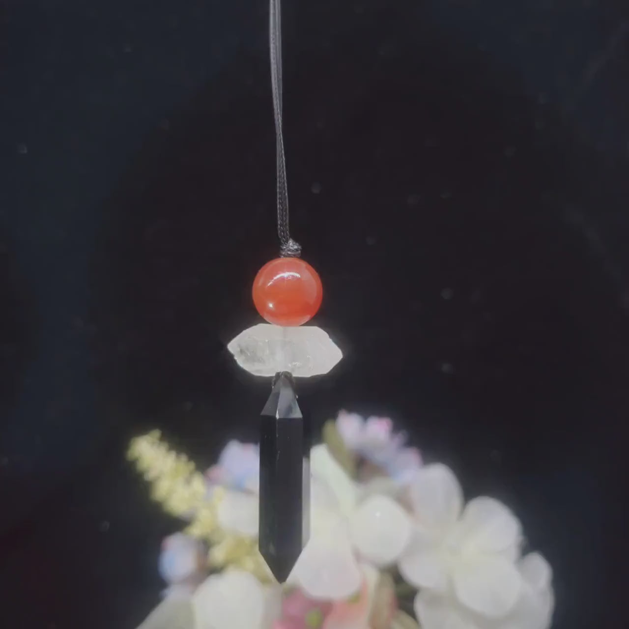 Triple Protection Necklace - Black Obsidian Point,Chunky Clear Quartz  Red Carnelian  Adjustable 30" Cord - Crystal Talisman Men #2078