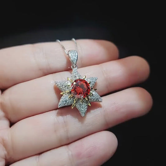 Gemstone Star Sunstone Necklace 18KGP & Sterling Silver -  6 Point Star Pendant -  Orange Spessartite Jewelry -Hexagram  Art Deco #822