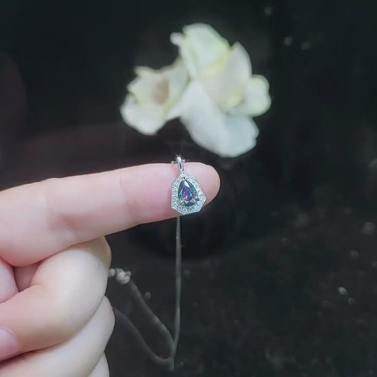 Mini Mystic topaz Necklace - Tiny Rainbow Topaz Pendant - 18kgp @ Sterling Silver - Minimalist teardrop Mystic Topaz Jewelry #118