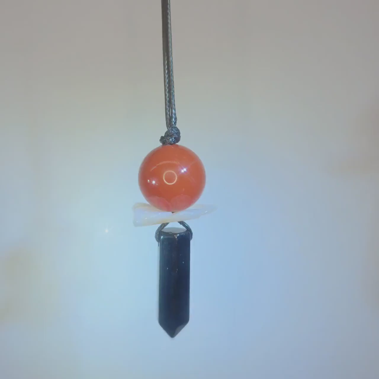 Natural Carnelian & Obsidian Point Necklace, Mother of Pearl Flower Zen Pendant, Chunky Energy Crystal, Adjustable Boho Jewelry Gift #2065