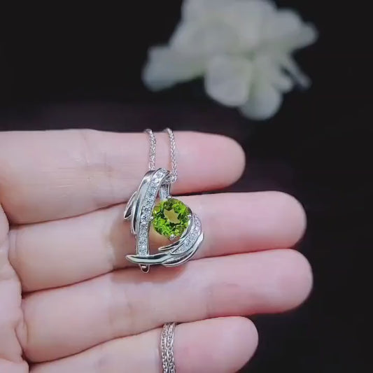 Genuine Peridot Necklace Angel Wing Necklace  18KGP @ Sterling Silver - August Birthstone - Natural Protective Green Gemstone Jewelry #911
