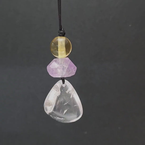 Large Chunky Clear Quartz Necklace Amethyst citrine Pendant Leather cord , Large Size Raw CRYSTAL Jewelry Long Chain  UP to 30" #2338