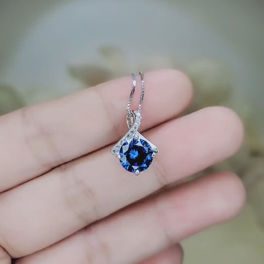 2 CT Tanzanite Necklace Simple Bowknot Lab Created Energic  Blue Tanzanite Pendant 18k @ Sterling silver  Minimalist Blue Gemstone #167