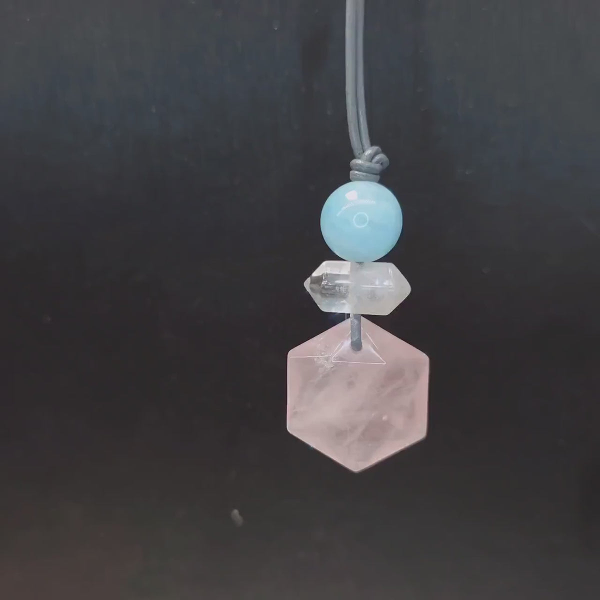 Rose Quartz Hexagon Necklace, Clear Quartz Chunky Geometric Pendant, Aquamarine Birthstone Jewelry for Women, Adjustable Leather Cord