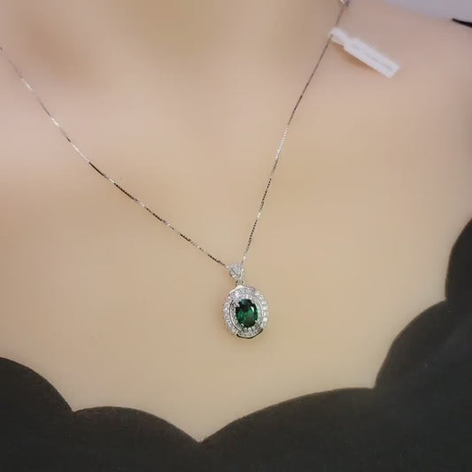 High Quality Emerald Necklace - 18KGP @ Sterling Silver -  Halo May birthstone - Green Emerald Jewelry #365