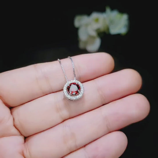 Tiny Red Garnet Necklace Sterling Silver January Birthstone Mini Round Garnet Choker, 925 Minimalist Box Chain Luck Circle Pendant 038